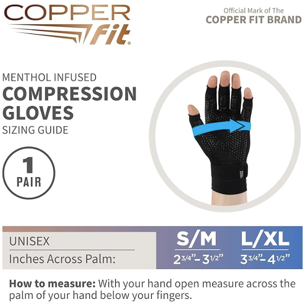 Copperfit Copper Fit Cfiglice Compression Gloves Menthol Infused - Unisex