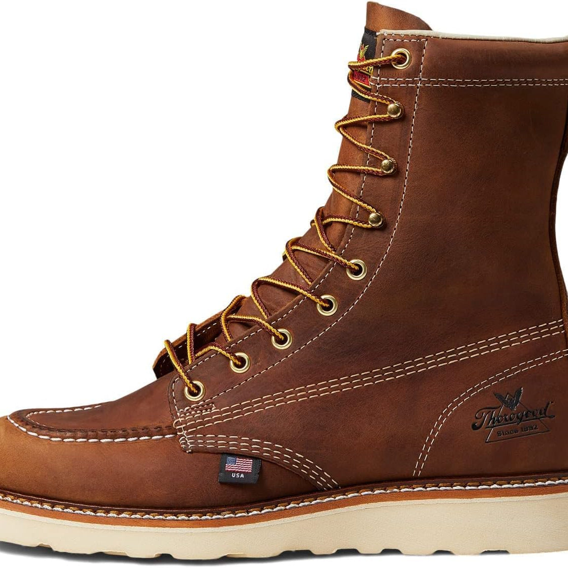 Thorogood American Heritage Moc Toe Maxwear Wedge Trail 8 inch - Men's Trail Crazhyhorse - Cream Shoe Deals Outlet