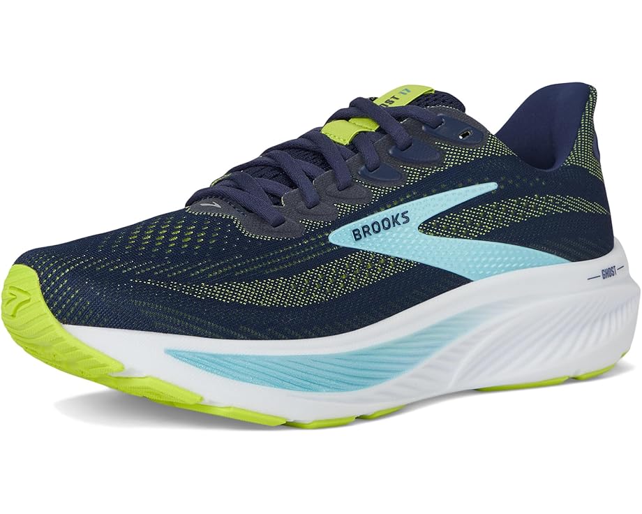 Brooks Ghost 17 Peacoat / Lime / Blue 8 W (2E) 195394690422 Shoe Deals Outlet