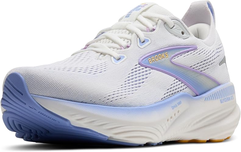 Brooks Glycerin GTS 22 White / Blue Heron / Apricot 11 B 195394679120 Shoe Deals Outlet