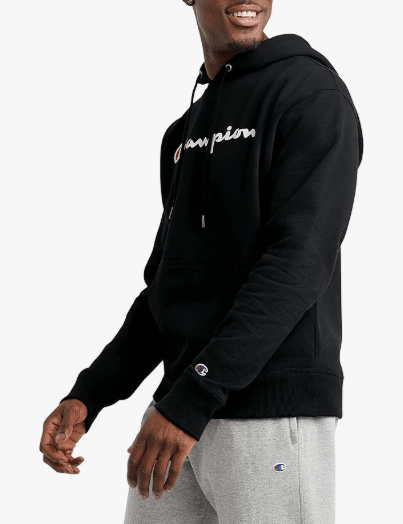 Champion Powerblend Fleece Pullover Hoodie Black - Classic Script Logo XXL 738994450791 Shoe Deals Outlet