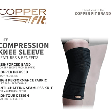 CopperFit Unisex Elite Copper Infused Knee Compression Sleeve Black S/M 754502041527 Shoe Deals Outlet