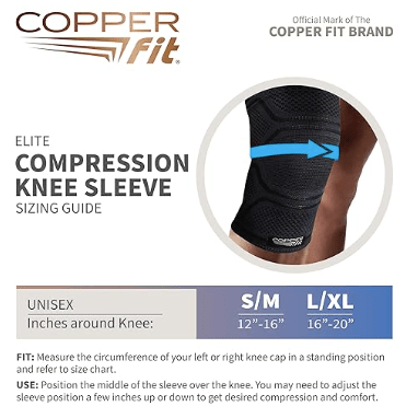 CopperFit Unisex Elite Copper Infused Knee Compression Sleeve Black S/M 754502041527 Shoe Deals Outlet