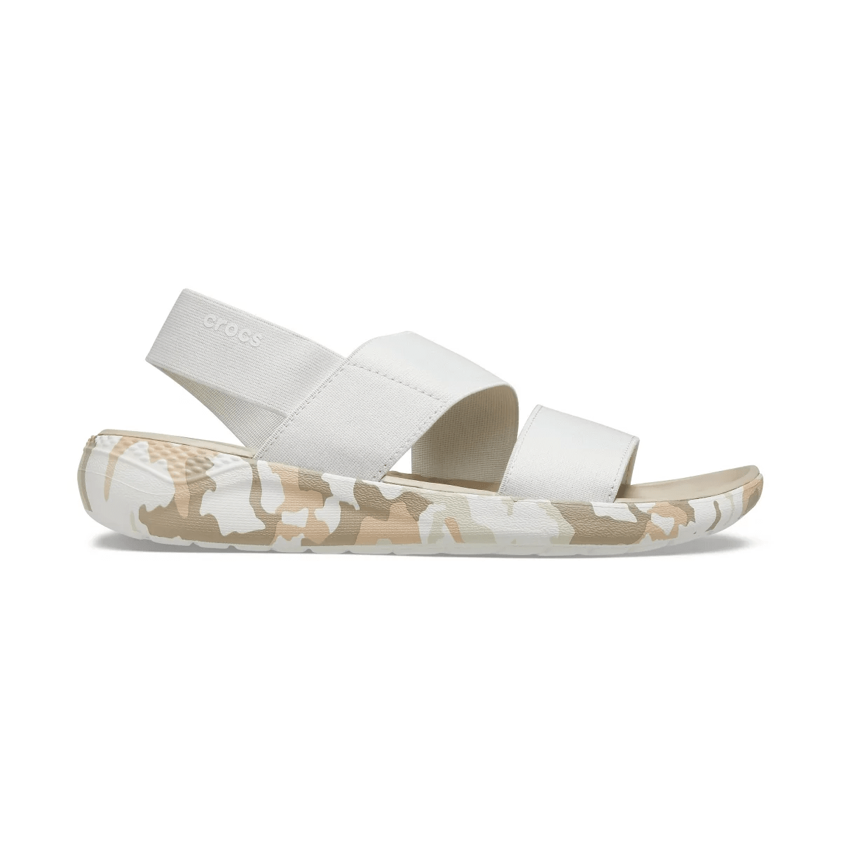 Crocs LiteRide Printed Camo Stretch Sandal Almost White 8 M 191448797390 Shoe Deals Outlet