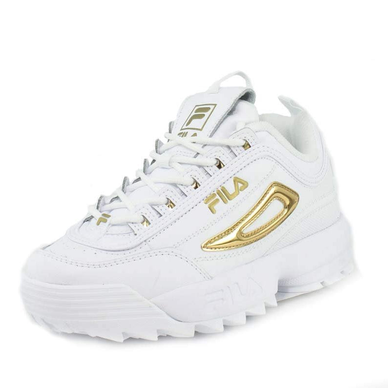 Fila Disruptor II - Women's White/Metallic Gold Shoe Deals Outlet