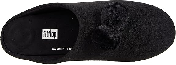 FitFlop Chrissie Pom Pom Mule All Black 6 M 195305063864 Shoe Deals Outlet