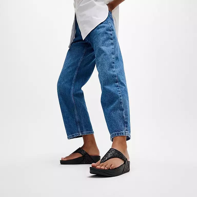 FitFlop Lulu Glitter Toe - Thongs Black Glitter 10 M 193998235384 Shoe Deals Outlet