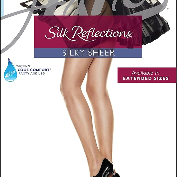 Hanes Silk Reflections Silky Sheer Non - Control Top Reinforced Toe Pantyhose Classic Navy AB 012036127453 Shoe Deals Outlet