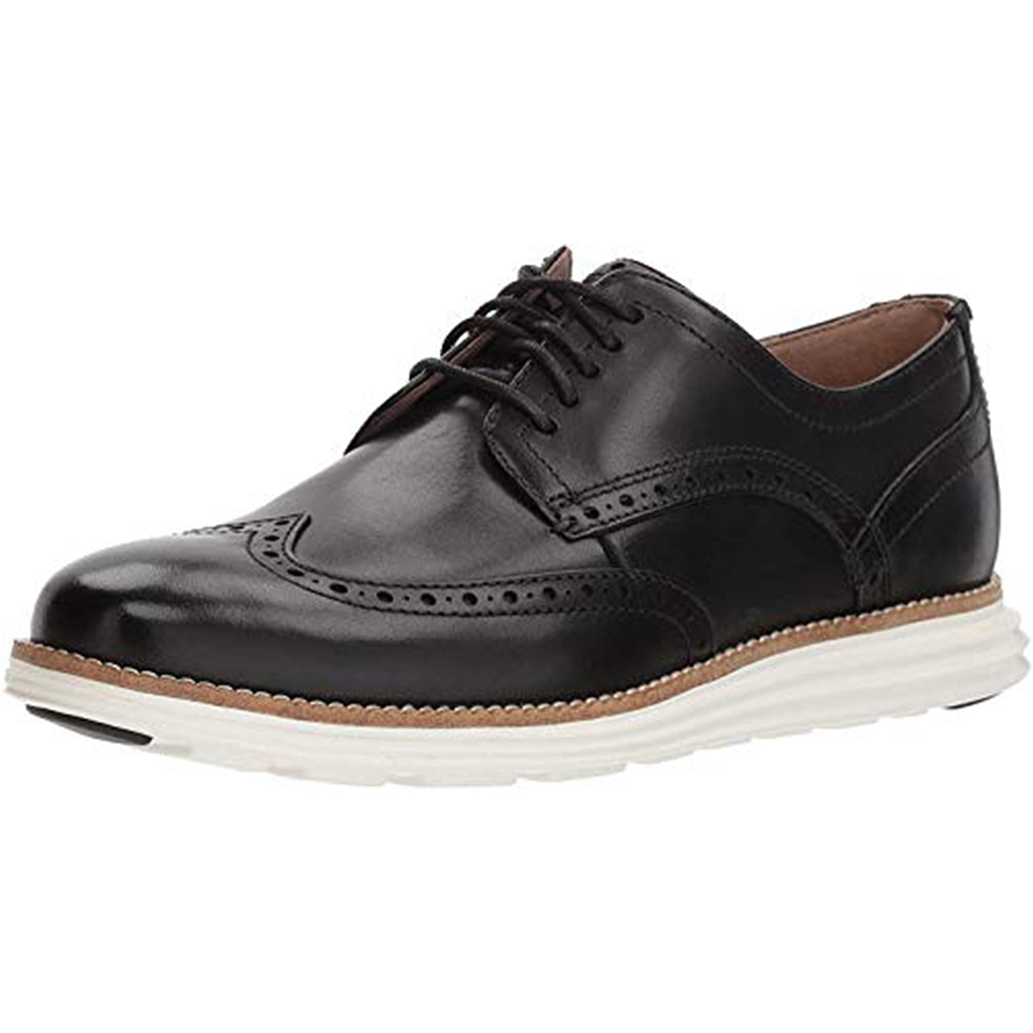Cole Haan OriginalGrand Wingtip Black Oxford - Men's Black Leather/White Shoe Deals Outlet