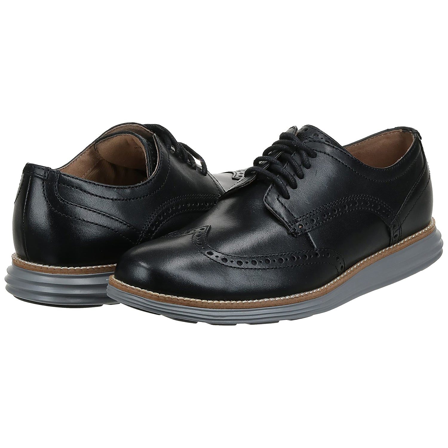 Cole Haan OriginalGrand Wingtip Black Oxford - Men's Black Leather/Ironstone Shoe Deals Outlet