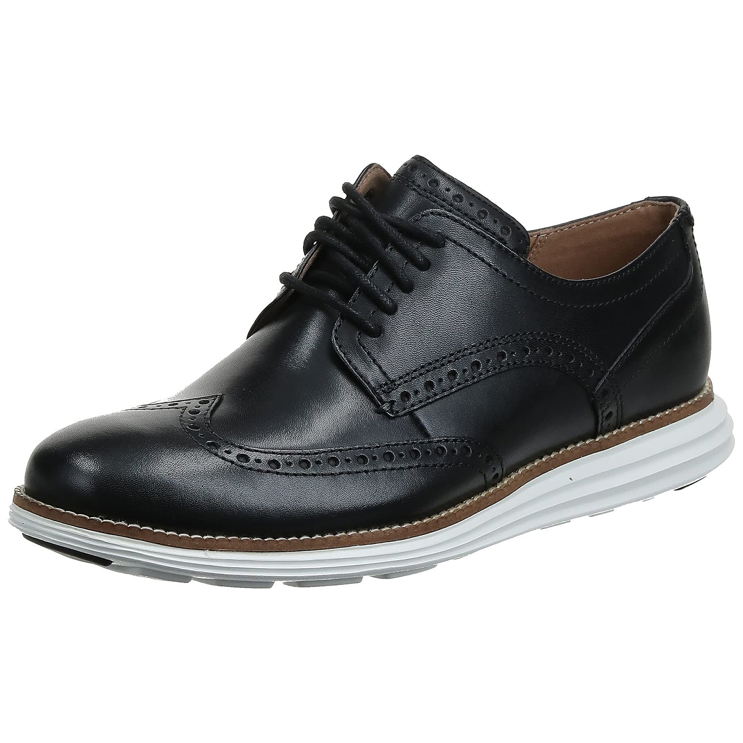 Cole Haan OriginalGrand Wingtip Black Oxford - Men's Black Leather/White Shoe Deals Outlet