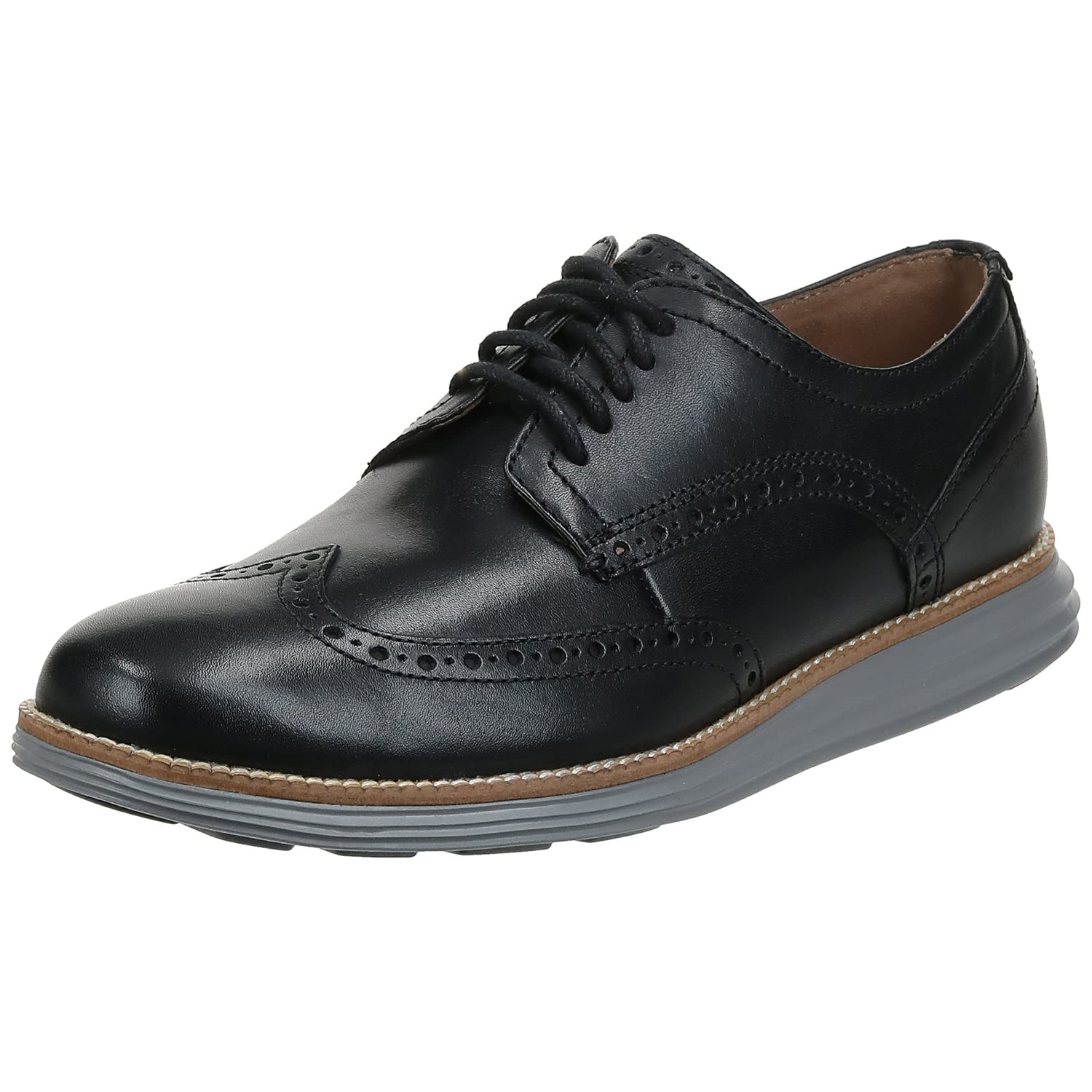 Cole Haan OriginalGrand Wingtip Black Oxford - Men's Black Leather/Ironstone Shoe Deals Outlet