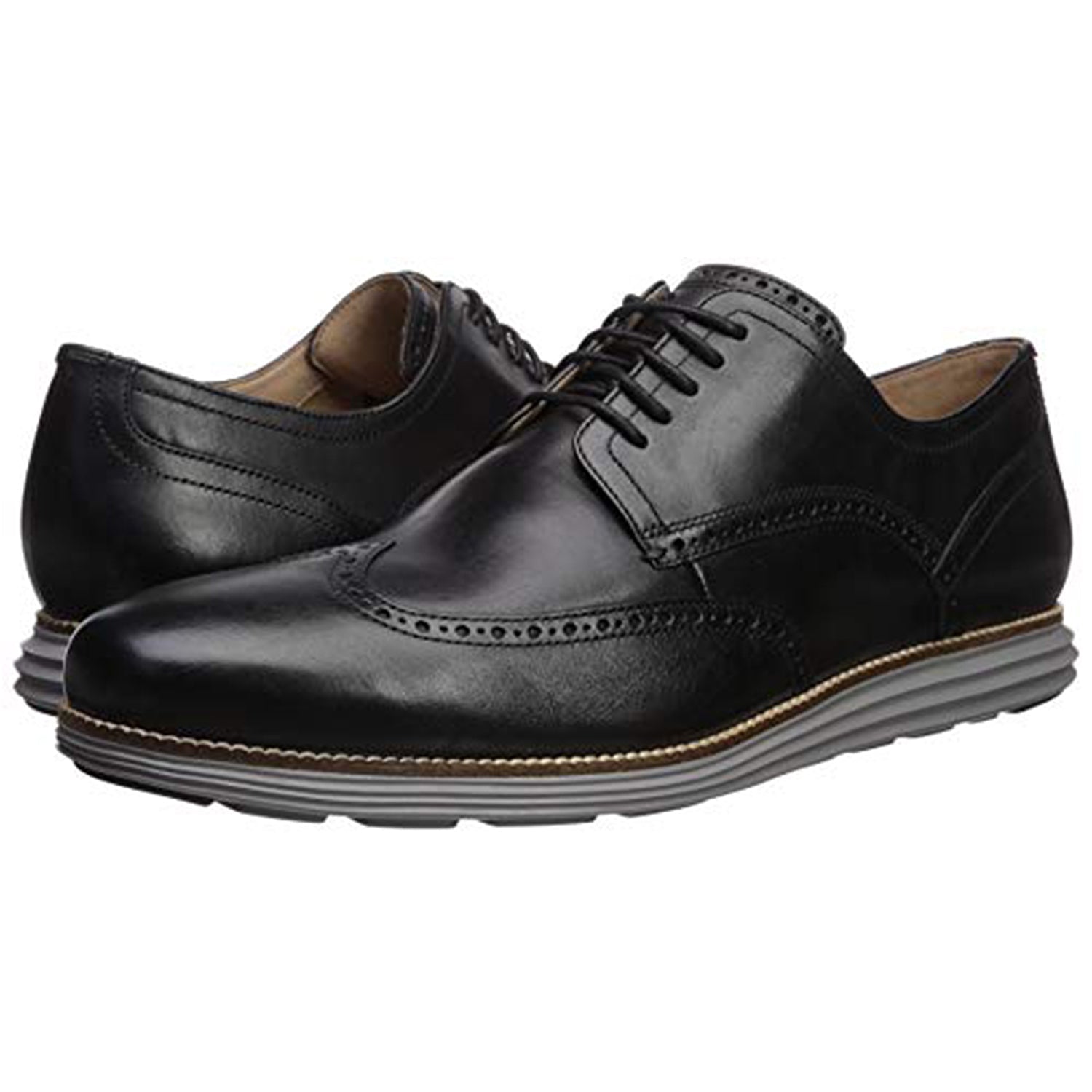 Cole Haan OriginalGrand Wingtip Black Oxford - Men's Black Leather/Ironstone Shoe Deals Outlet