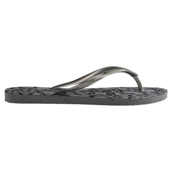 Havaianas Slim Flip Flops - Unisex Leopard Print Grey/Silver Shoe Deals Outlet