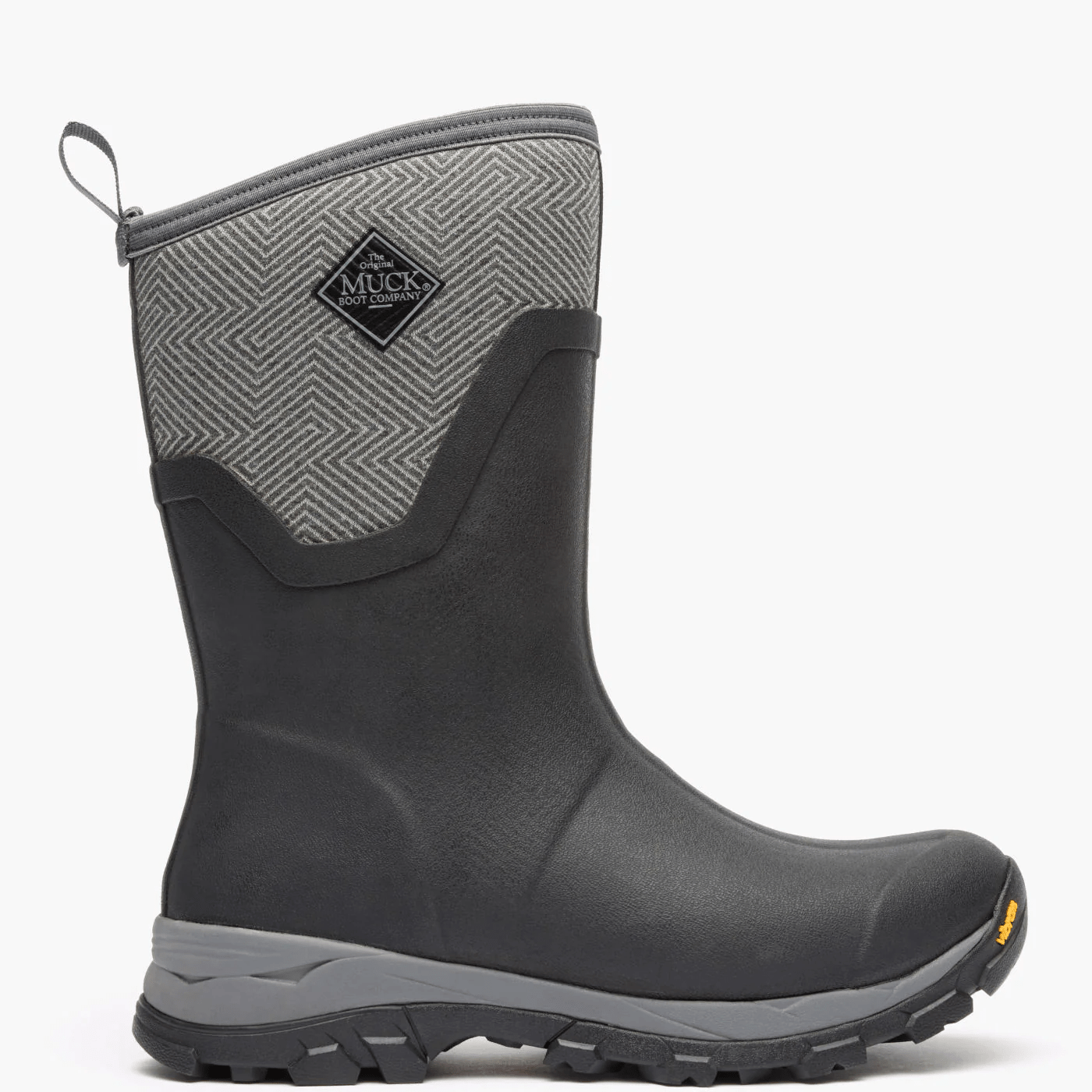 The Original Muck Boot Company Arctic Ice Mid Boot + Vibram Arctic Grip A.T. Black / Gray Geo 5 M 664911118133 Shoe Deals Outlet