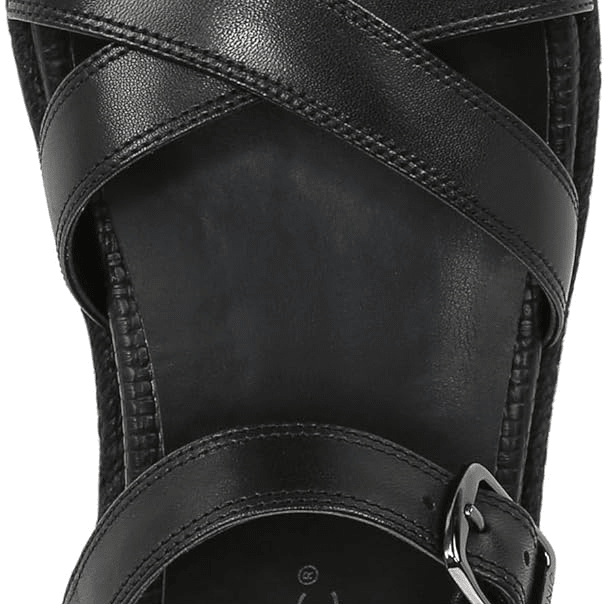 VIONIC Mar Platform Wedge Sandal Black Leather 9 M 197725037999 Shoe Deals Outlet