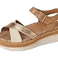 VIONIC Mar Platform Wedge Sandal Camel / Gold Brown Leather 10 M 197725038675 Shoe Deals Outlet