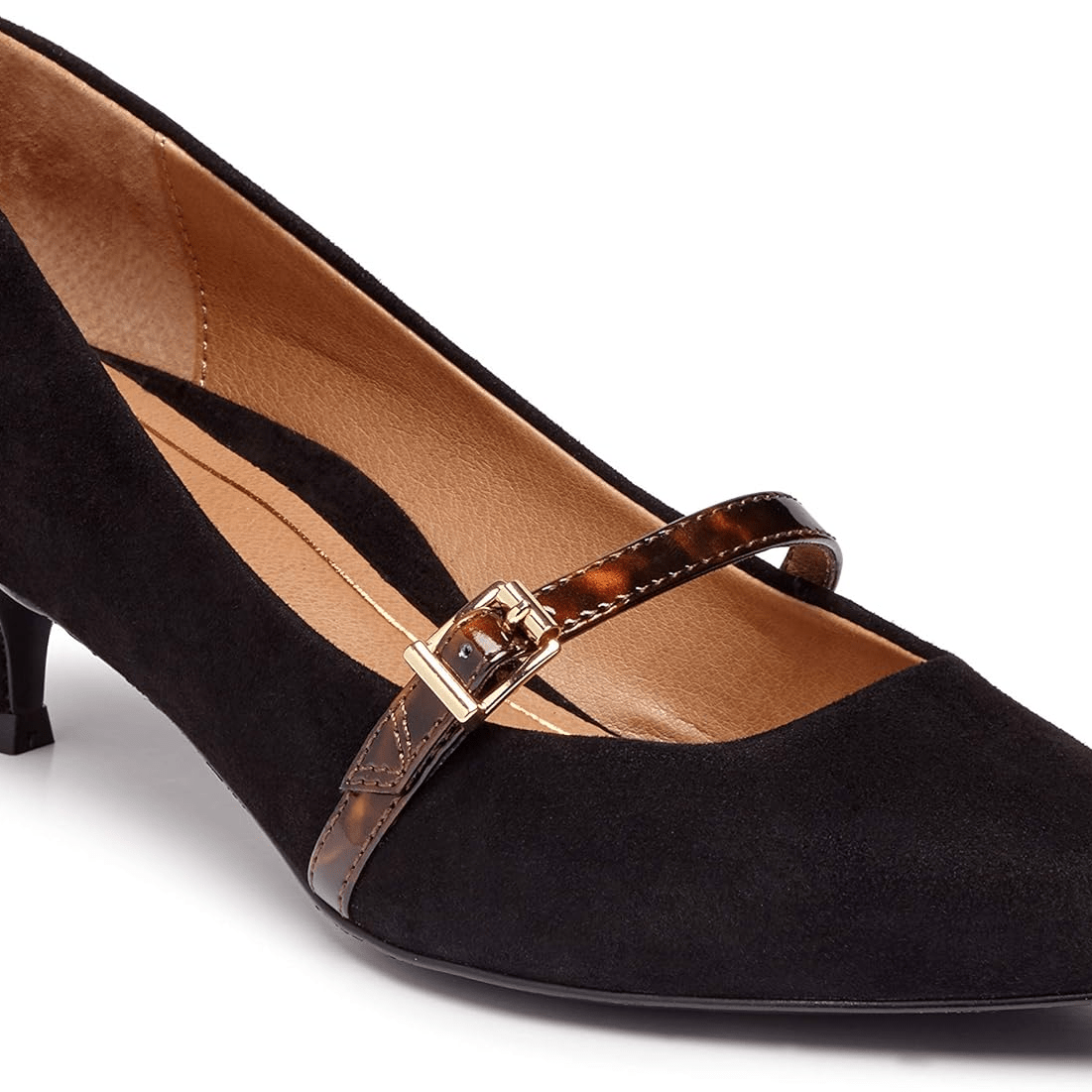 VIONIC Minnie Kitten Heel Black Suede / Tortoise 8 M 192329146450 Shoe Deals Outlet