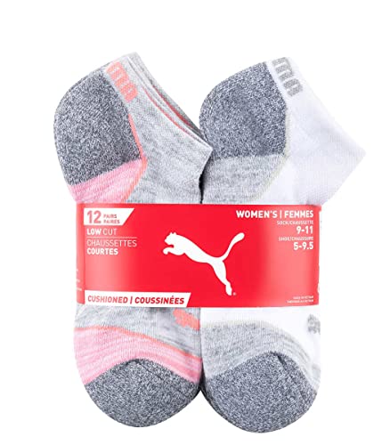 PUMA 12 Pairs Low Cut Socks - Women's White/Grey Shoe Deals Outlet