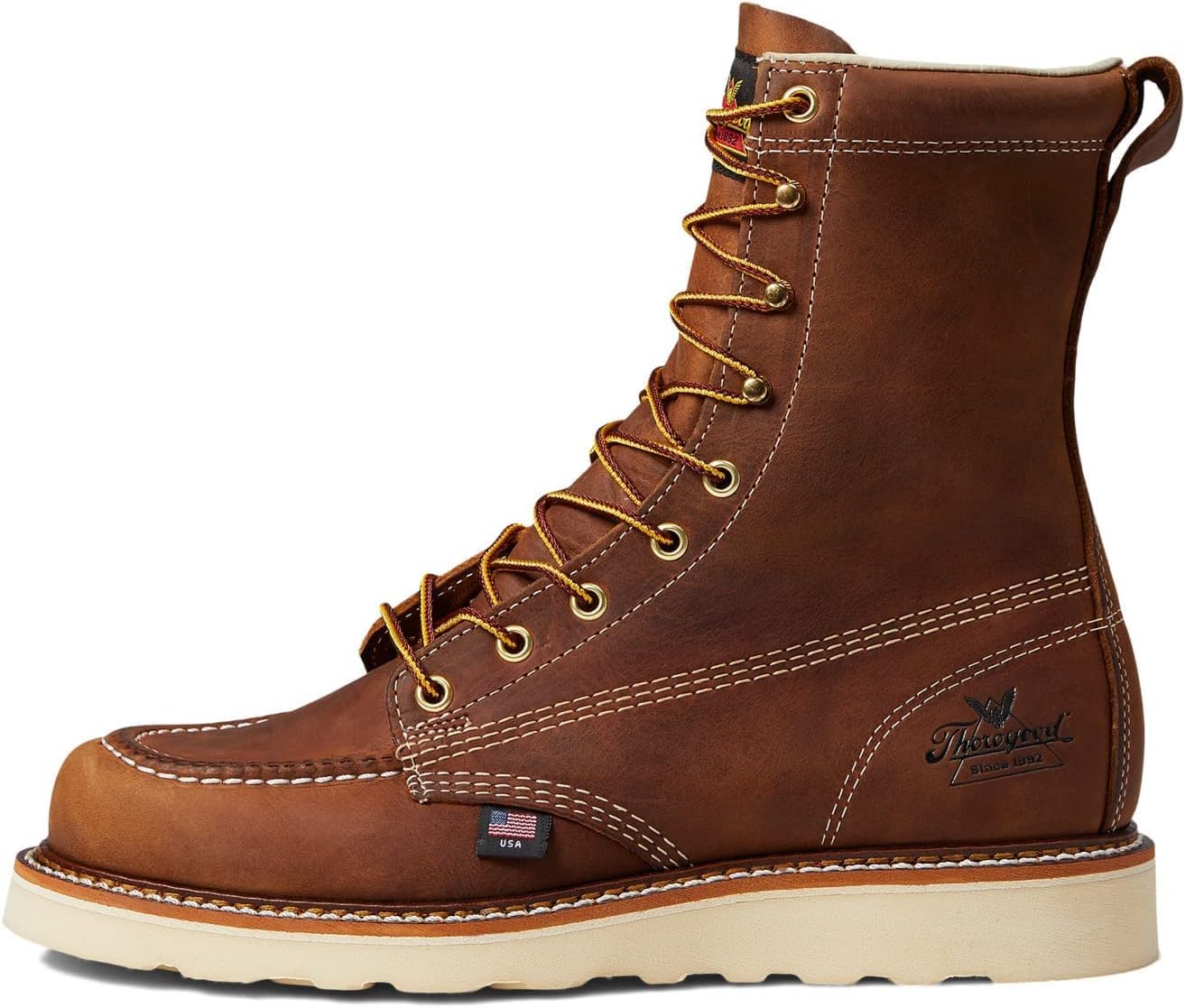 Thorogood American Heritage Moc Toe Maxwear Wedge Trail 8 inch - Men's Trail Crazhyhorse - Cream Shoe Deals Outlet