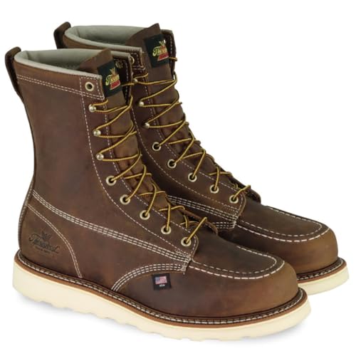 Thorogood American Heritage Moc Toe Maxwear Wedge Trail 8 inch - Men's Trail Crazhyhorse - Cream Shoe Deals Outlet