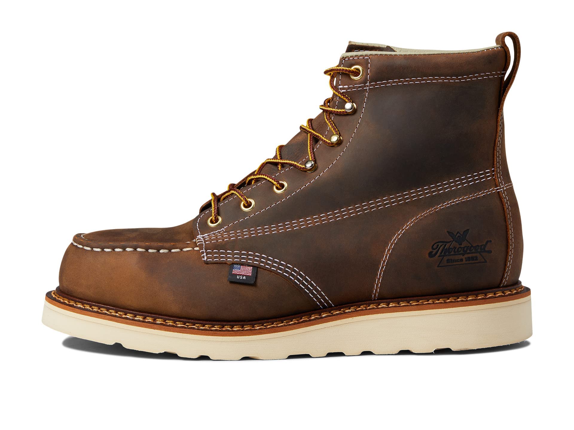 Thorogood American Heritage Steel Moc Toe Maxwear Wedge Trail 6 inch - Men's Crazyhorse Shoe Deals Outlet