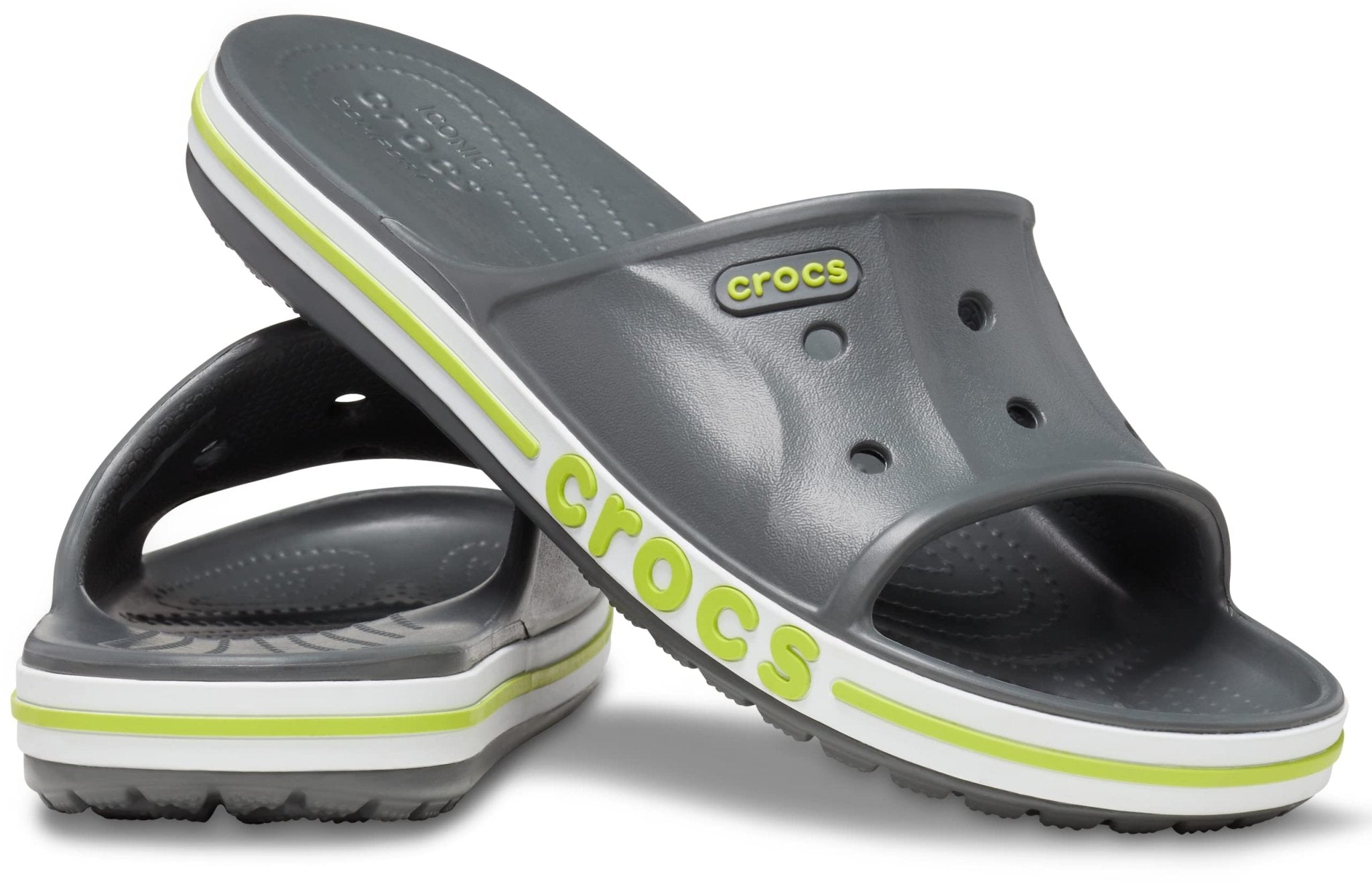 Crocs Bayaband Slide - Unisex Grey/Lime Shoe Deals Outlet