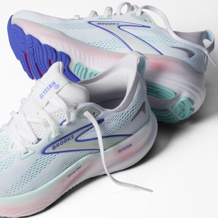 Brooks Glycerin 22 White / Limpet Shell / Amparo Blue 10.5 W (D) 195394614602 Shoe Deals Outlet