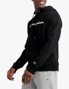 Champion Powerblend Fleece Pullover Hoodie Black - Classic Script Logo XXL 738994450791 Shoe Deals Outlet