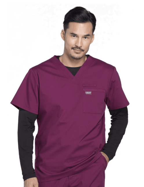 Cherokee Mens Scrubs Workwear Professionals Tuckable V - Neck Top Wine Large 737314936953 Shoe Deals Outlet
