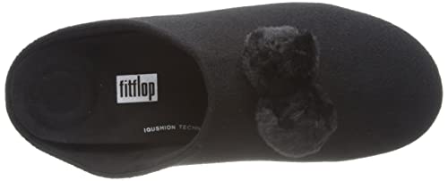 FitFlop Chrissie Pom Pom Slippers - Women's All Black Shoe Deals Outlet