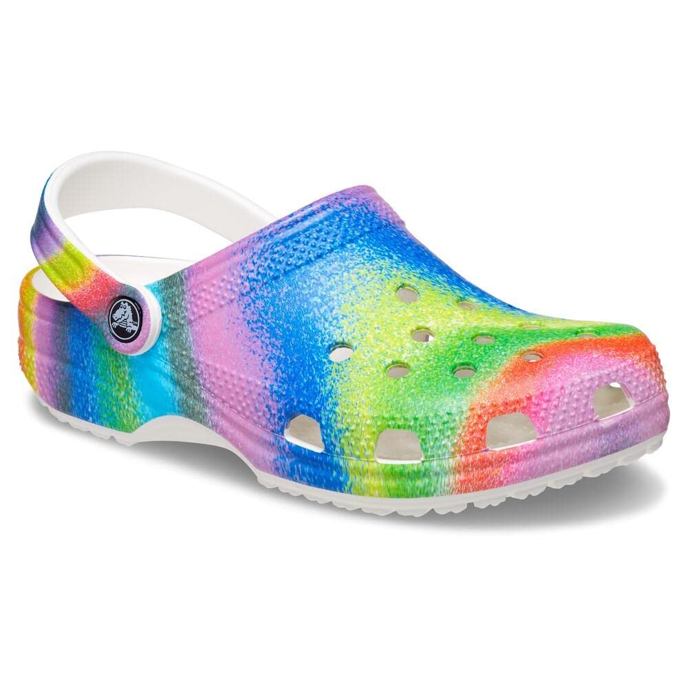 Crocs Classic Clog - Unisex White/Multi Spray Dye Shoe Deals Outlet