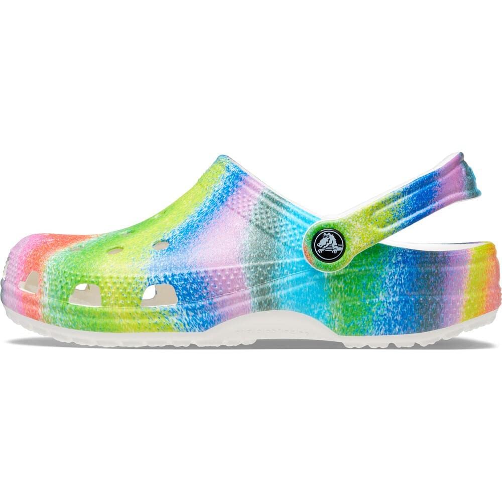 Crocs Classic Clog - Unisex White/Multi Spray Dye Shoe Deals Outlet