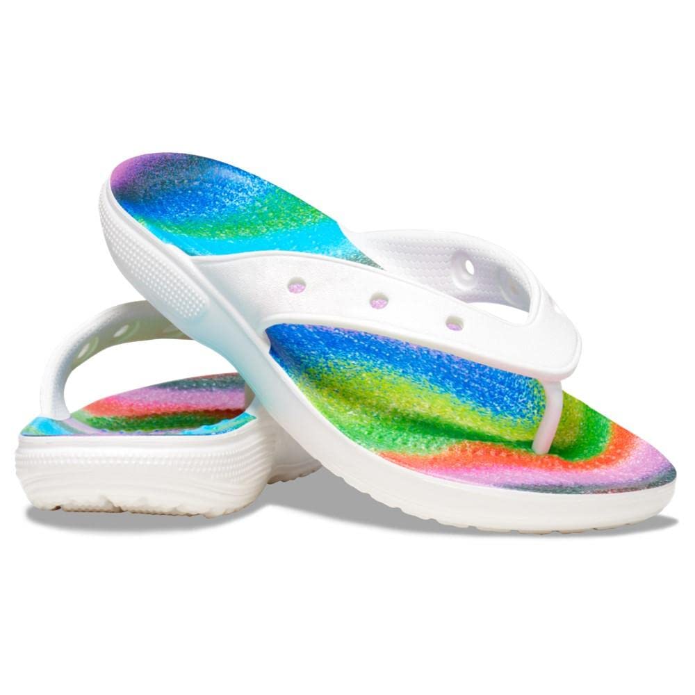 Crocs Classic Flip Flops - Unisex White/Multi Shoe Deals Outlet