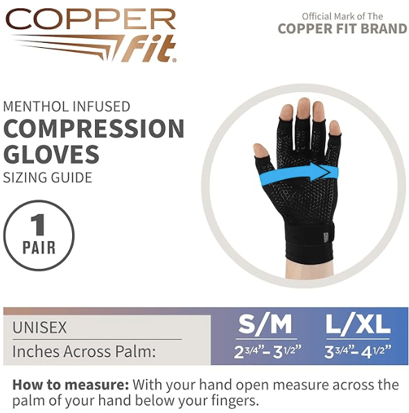 CopperFit Ice Compression Gloves Menthol Infused Black S/M 754502043606 Shoe Deals Outlet