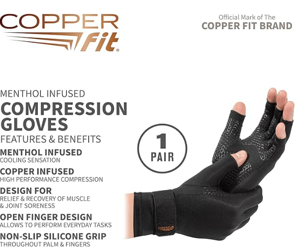 CopperFit Ice Compression Gloves Menthol Infused Black S/M 754502043606 Shoe Deals Outlet