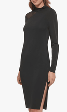 DKNY Long Sleeve Mock Neck Mesh Shoulder Maxi Dress Black Medium 755405614696 Shoe Deals Outlet