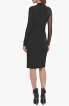 DKNY Long Sleeve Mock Neck Mesh Shoulder Maxi Dress Black Medium 755405614696 Shoe Deals Outlet