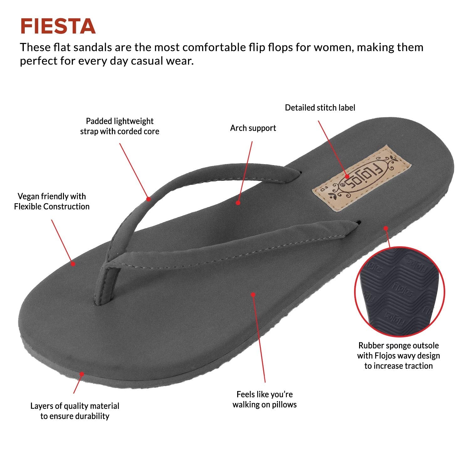 Flojos Fiesta Flip - Flops - Women's Charcoal Shoe Deals Outlet
