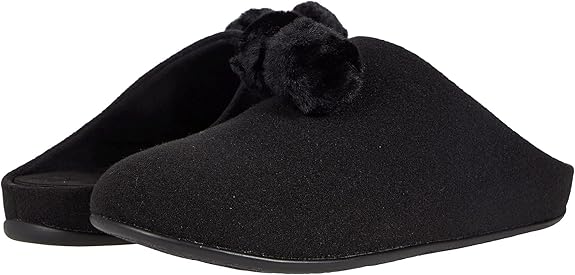 FitFlop Chrissie Pom Pom Mule All Black 6 M 195305063864 Shoe Deals Outlet