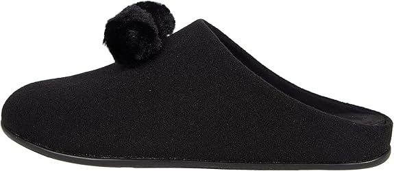 FitFlop Chrissie Pom Pom Mule All Black 6 M 195305063864 Shoe Deals Outlet