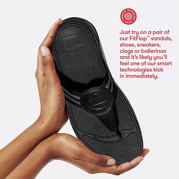 FitFlop Walkstar Toe Post Wedge All Black 7.5 M 193998990092 Shoe Deals Outlet