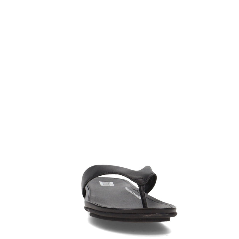 FitFlop Gracie Leather Flip - Flops - Women's All Black Shoe Deals Outlet