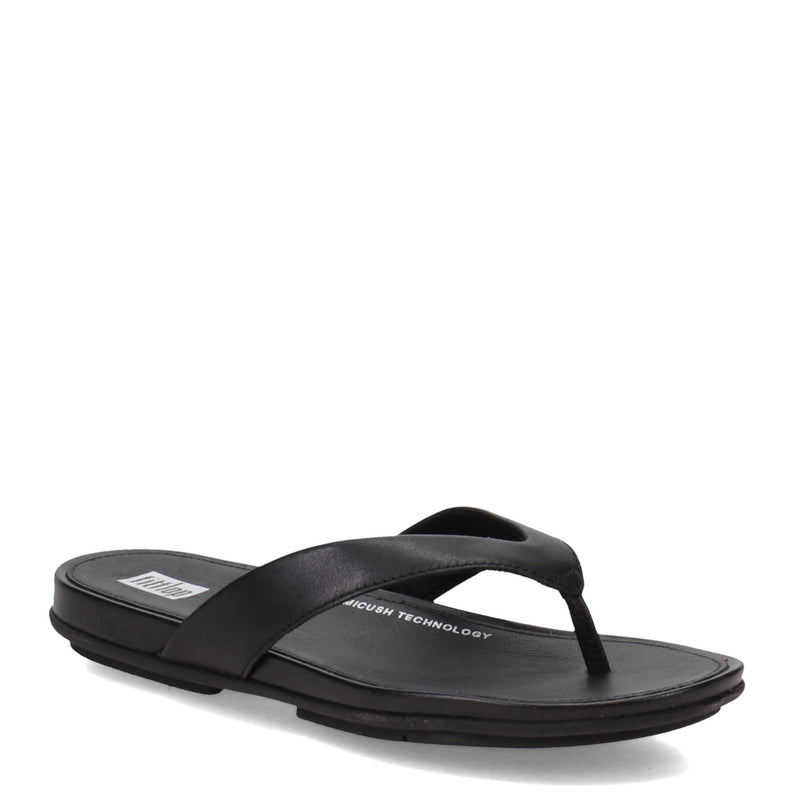 FitFlop Gracie Leather Flip - Flops - Women's All Black Shoe Deals Outlet