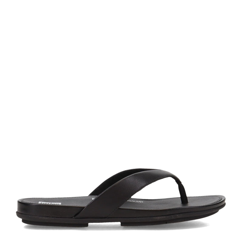 FitFlop Gracie Leather Flip - Flops - Women's All Black Shoe Deals Outlet