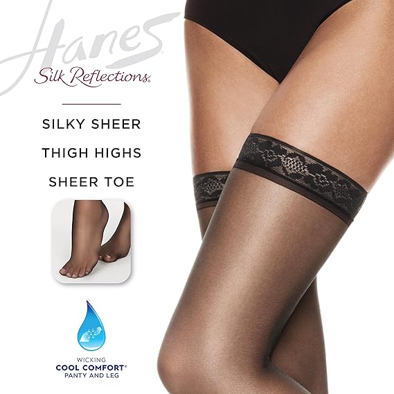 Hanes Silk Reflections Silky Sheer Thigh Highs White AB 012036200743 Shoe Deals Outlet