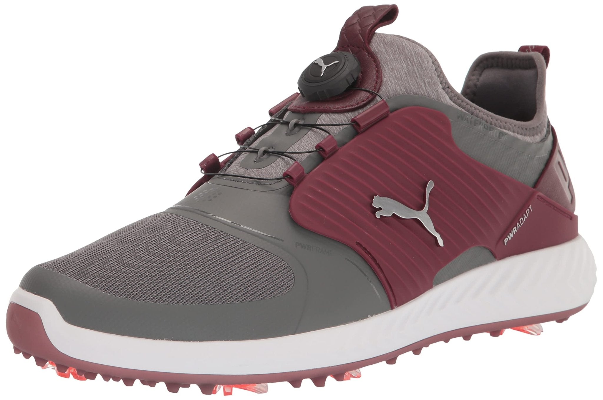 PUMA Ignite PWRADAPT Caged Golf Shoes - Men's Quiet Shade - puma Silver - zinfandel Shoe Deals Outlet