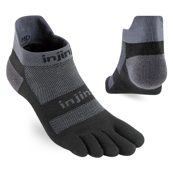 Injinji Run Midweight No‑Show Socks Black / Gray Medium 760172012507 Shoe Deals Outlet