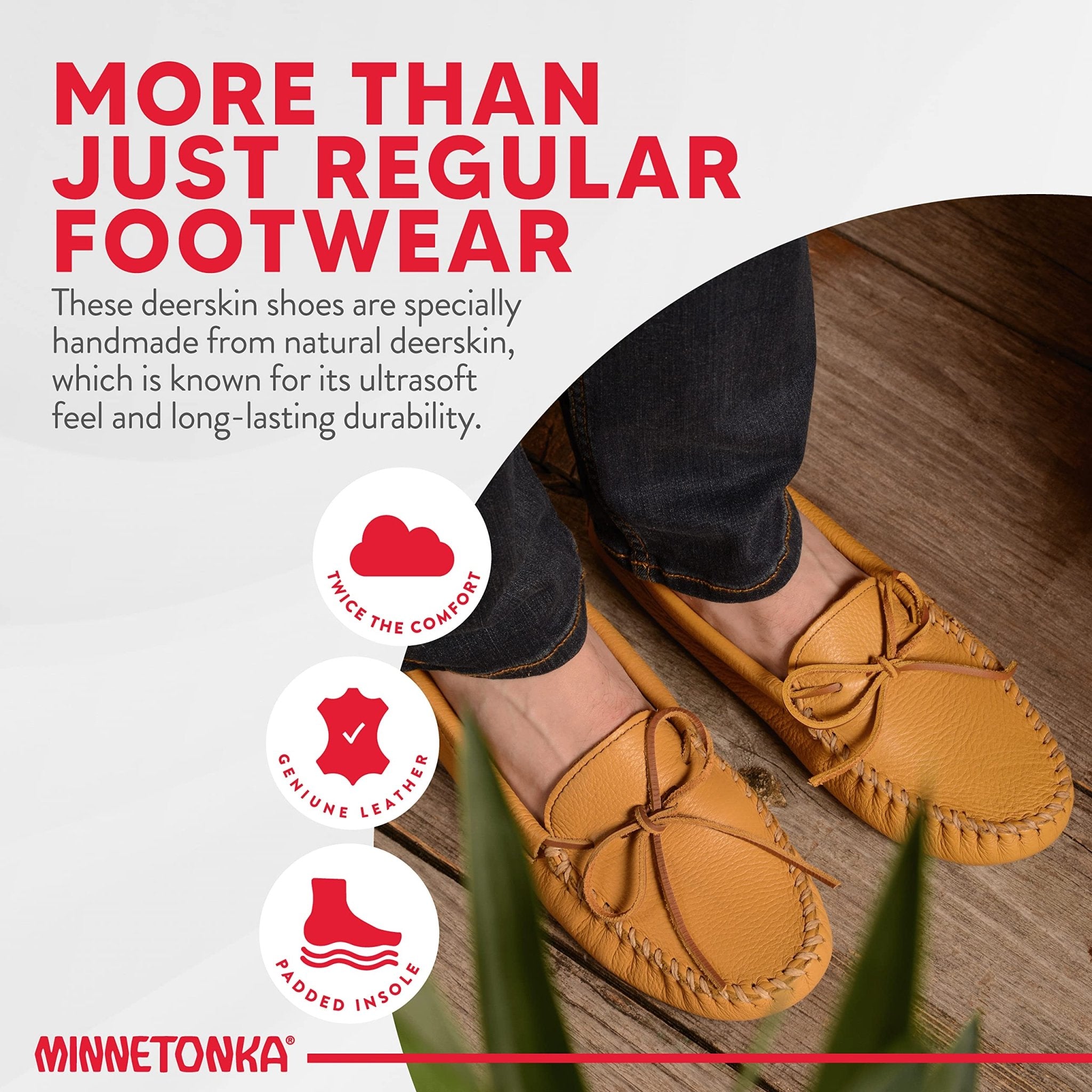 Minnetonka Moccasins Double Deerskin Softsole - Men's Carmel Deerskin Shoe Deals Outlet