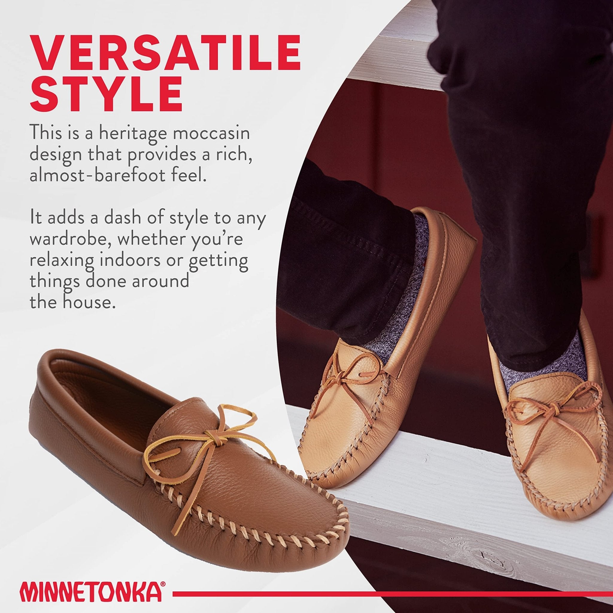 Minnetonka Moccasins Double Deerskin Softsole - Men's Carmel Deerskin Shoe Deals Outlet